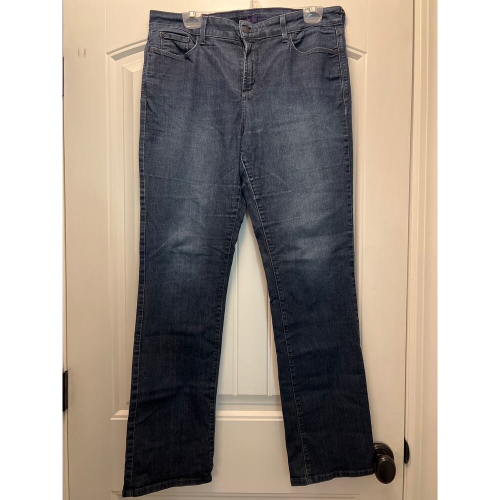 NYDJ Women Lift Tuck High Waisted Stretch Straight Leg Denim Jeans Size 12 Blue